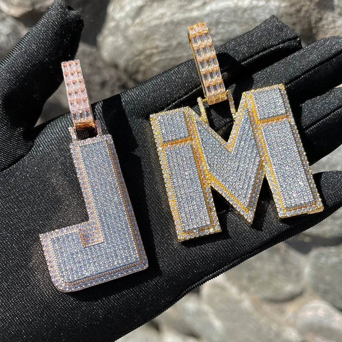 Two Tone Luxury Iced Out Initial Custom Name Necklace Pendant - Premium Custom Jewelry - CaratixJewelry